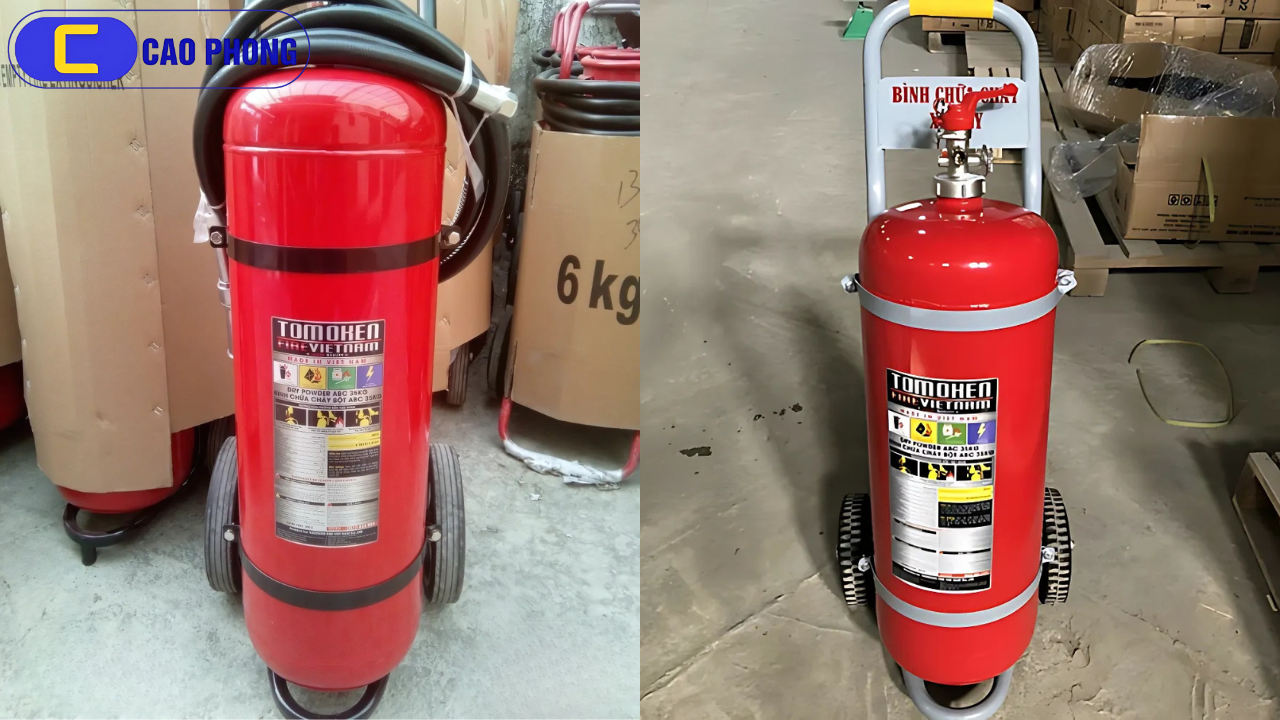 Lựa chọn thông minh cho an toàn phòng cháy chữa cháy với bình bột ABC 35kg Tomoken có bánh xe di động.