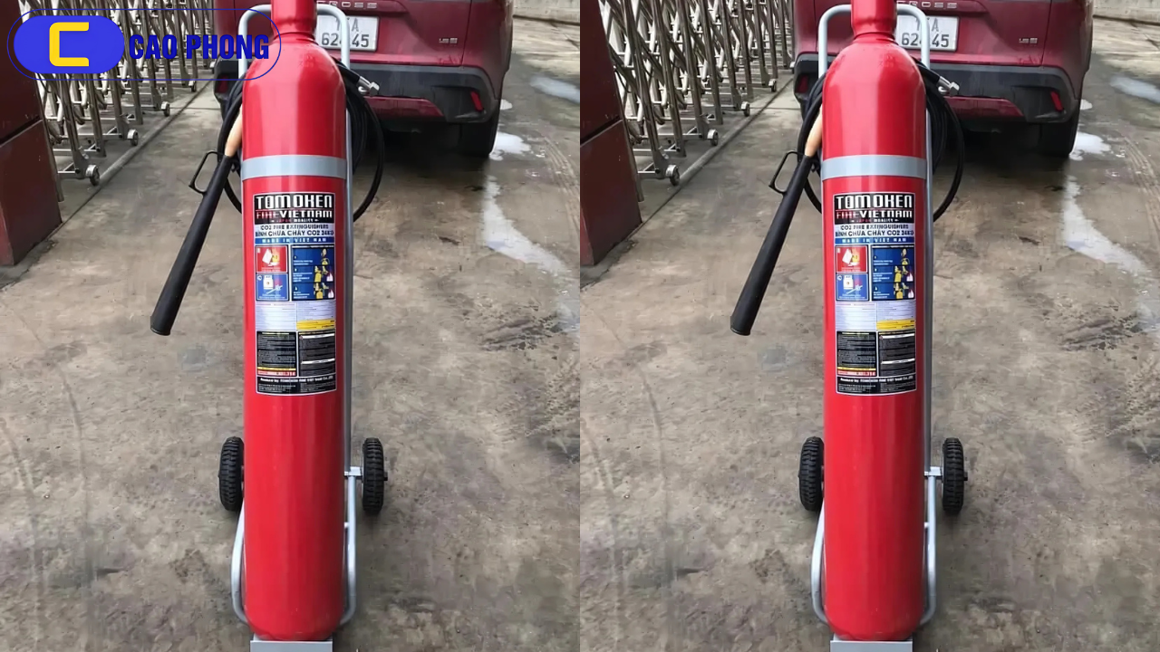 Bình chữa cháy xe đẩy CO2 24kg Tomoken thiết kế tiện lợi, dễ di chuyển