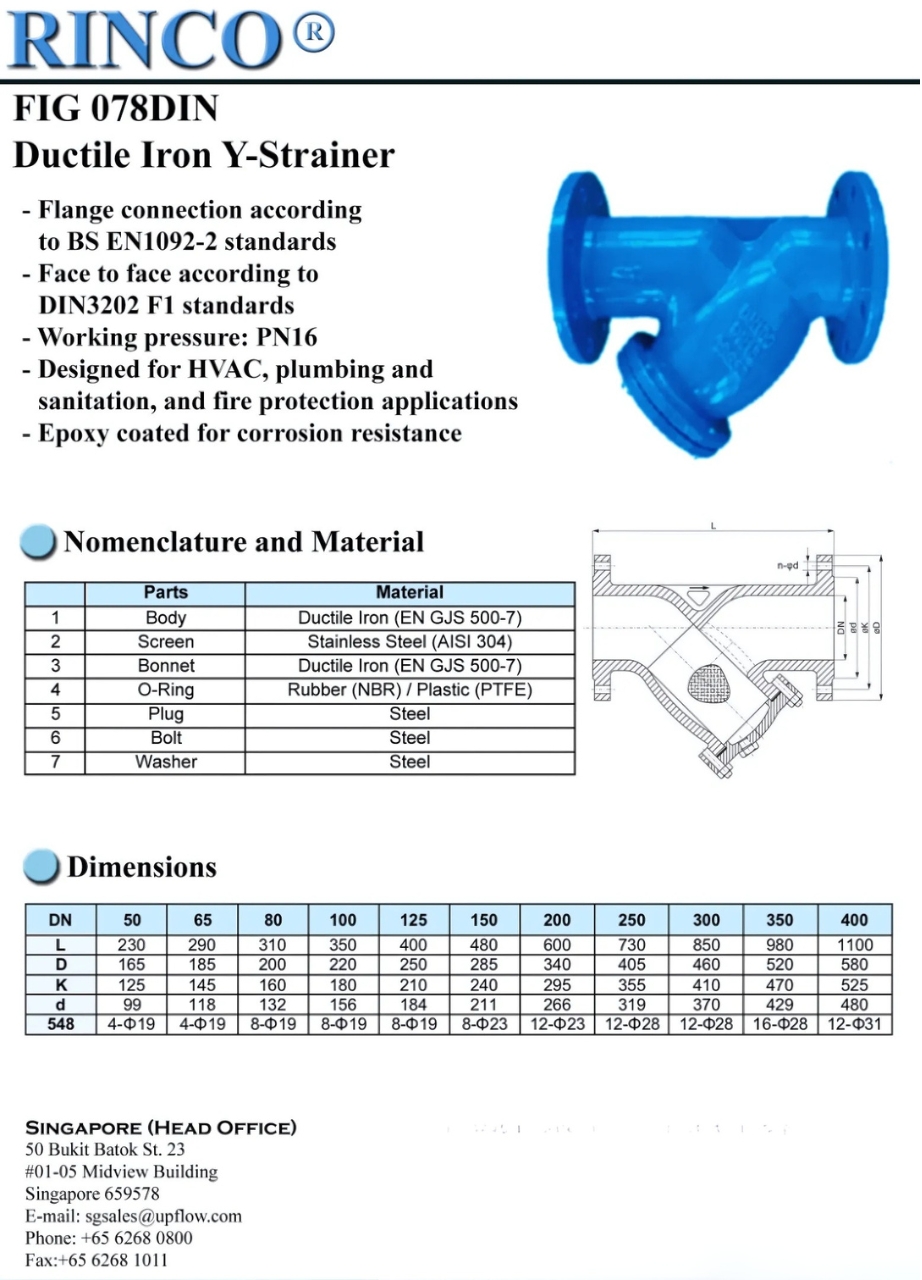 Cataloge chi tiết sản phẩm Lọc Y gang RINCO FIG 078DIN