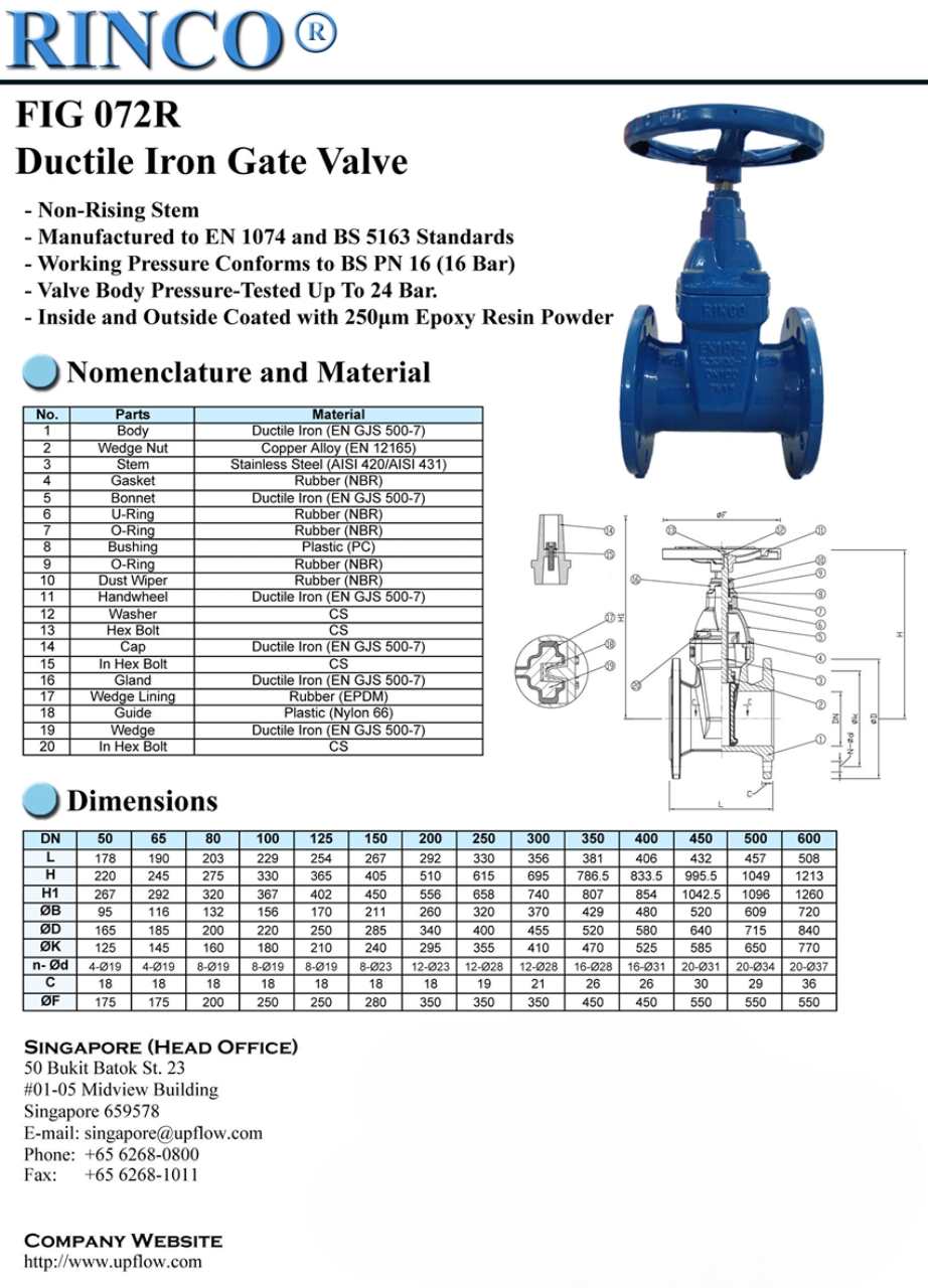 Cataloge chi tiết sản phẩm Van cổng gang RINCO FIG 072R