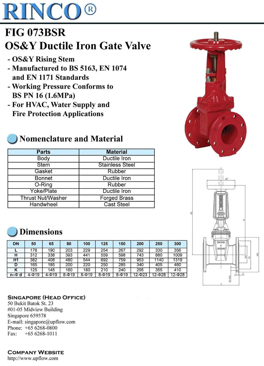 Cataloge chi tiết sản phẩm Van cổng gang RINCO FIG 073BSR