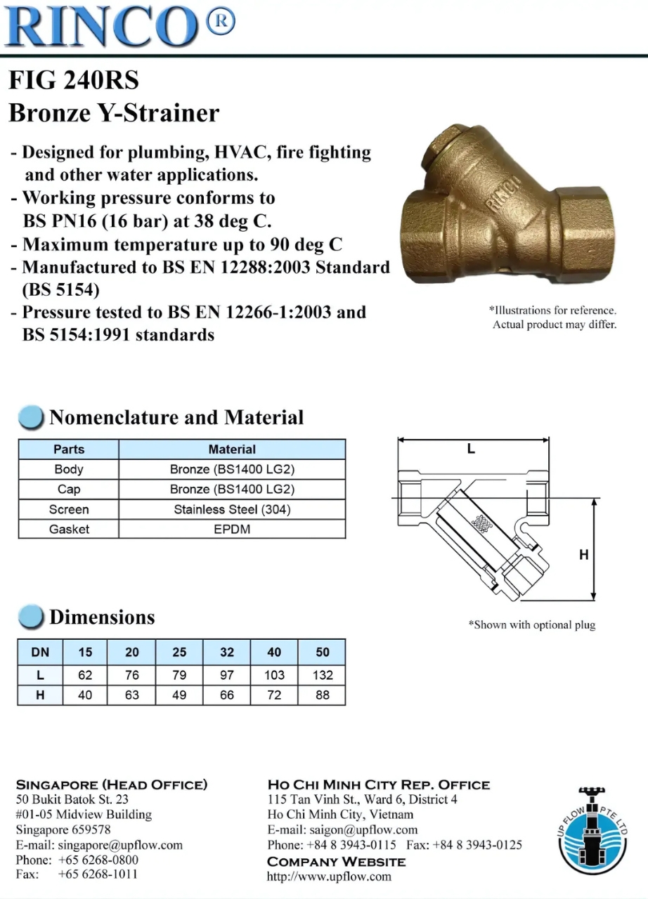 Cataloge chi tiết sản phẩm Y lọc đồng RINCO FIG 240RS