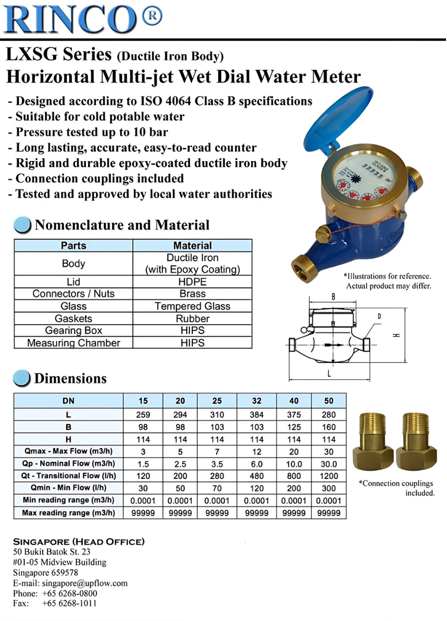 Cataloge chi tiết sản phẩm đồng hồ nước Rinco LXSG