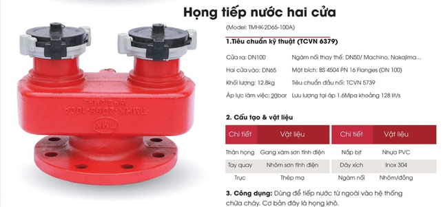 Cataloge của sản phẩm họng tiếp nước chữa cháy hai cửa Tomoken
