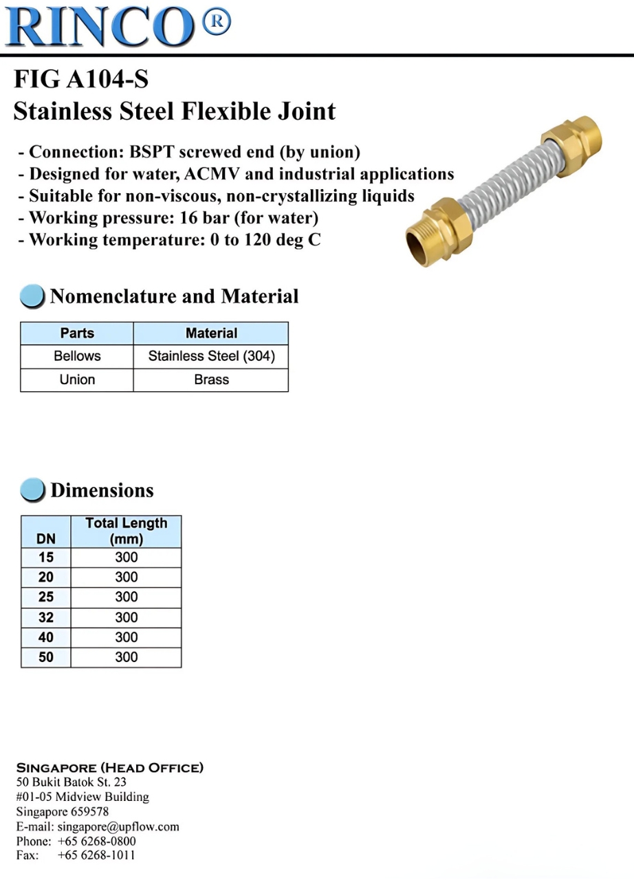 Cataloge chi tiết sản phẩm khớp nối mềm Inox ren RINCO A104-S