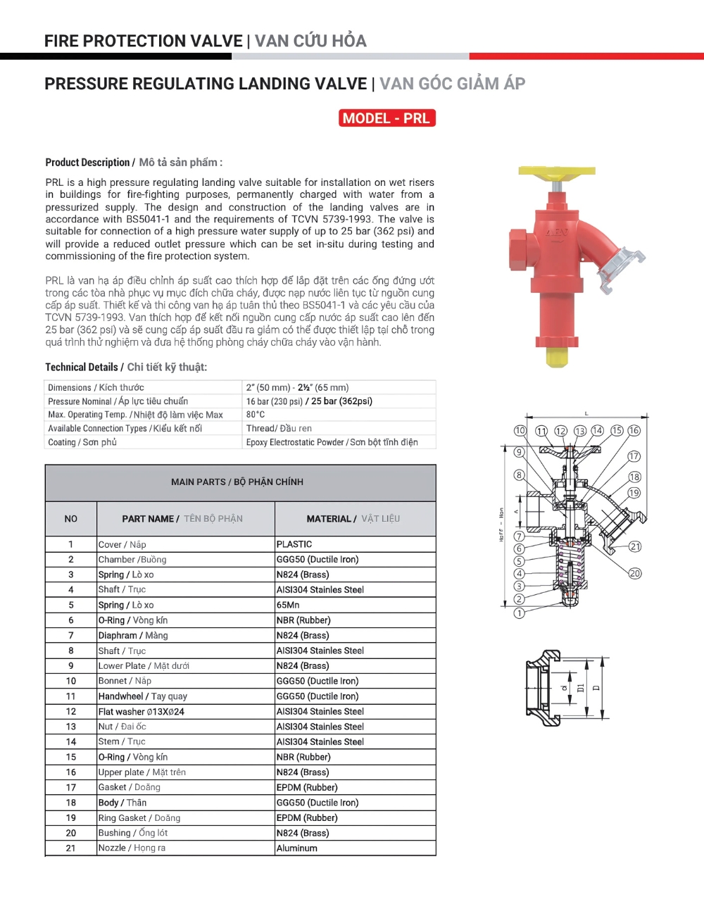 Cataloge của sản phẩm van góc giảm áp ARV Model PRL