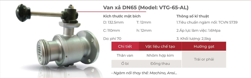 Cataloge của sản phẩm van xả DN65 – Model VTG-65-AL