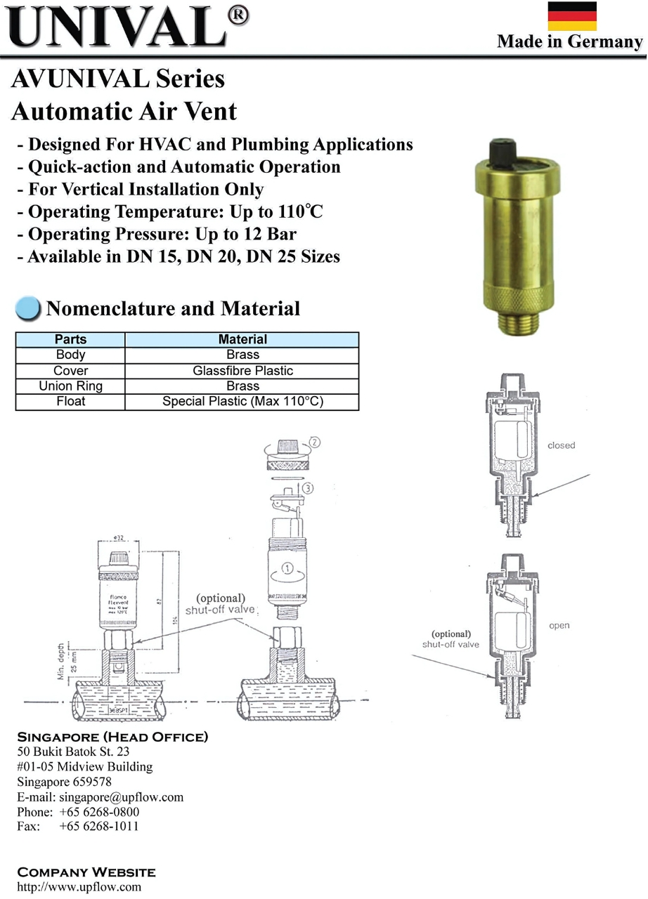 Cataloges chi tiết sản phẩm van xả khí tự động UNIVAL AVUNIVAL