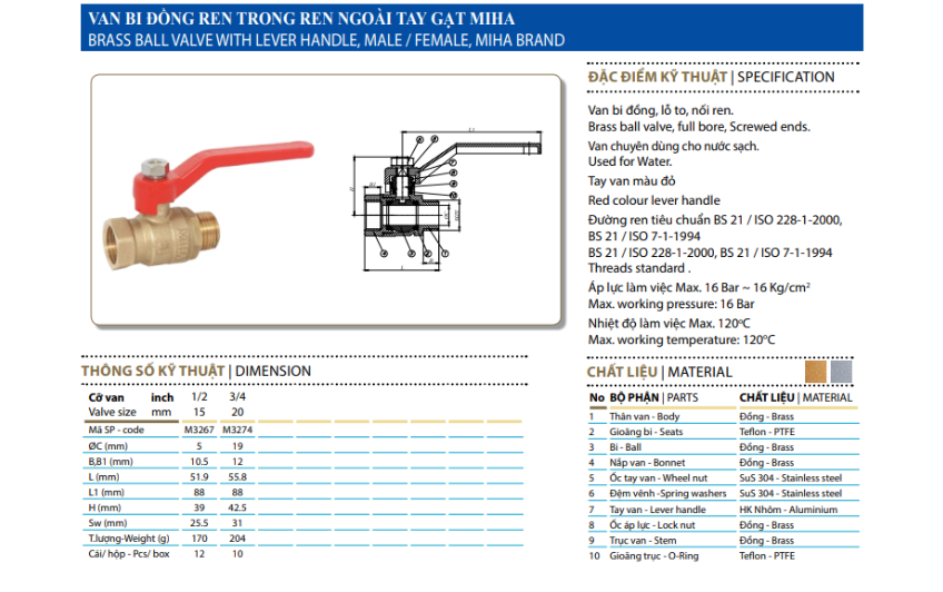 Lắp đặt dễ dàng, thao tác nhanh chóng cùng van bi tay gạt ren trong ren ngoài