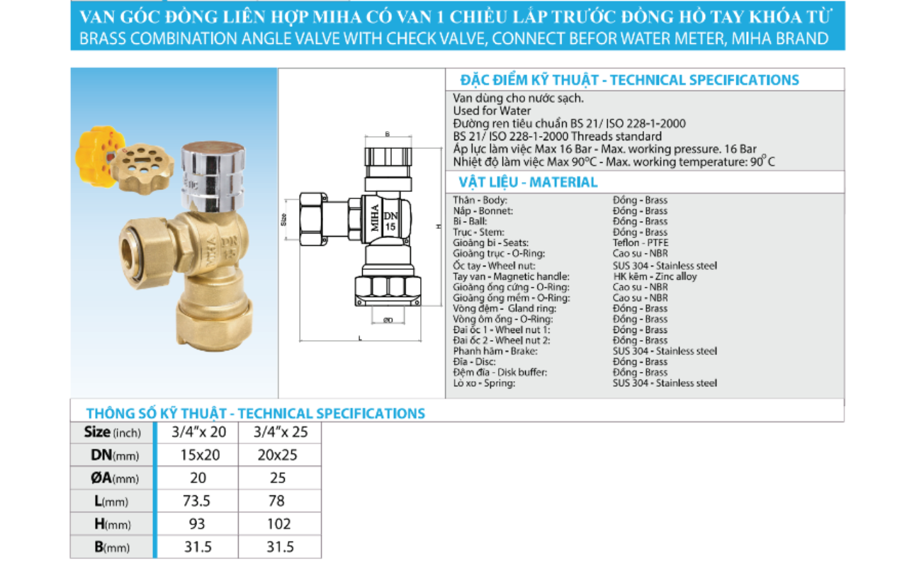 Cao Phong phân phối van góc đồng MIHA chính hãng toàn quốc