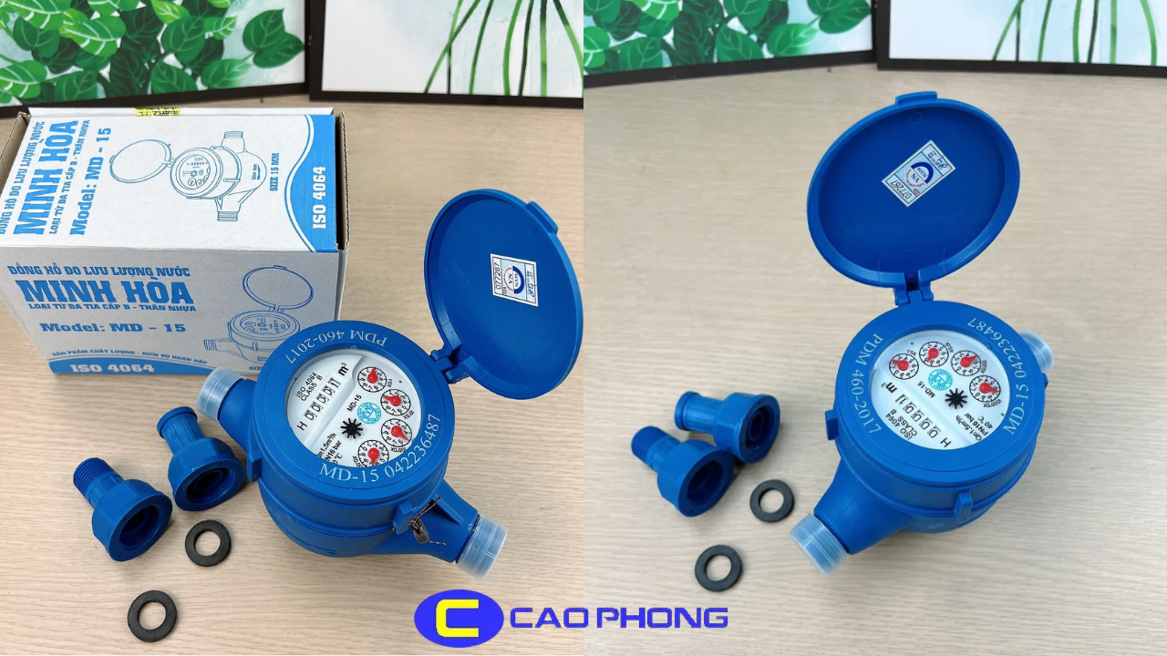 Hình ảnh thực tế của đồng hồ nước Minh Hòa MD chính hãng kèm tem kiểm định