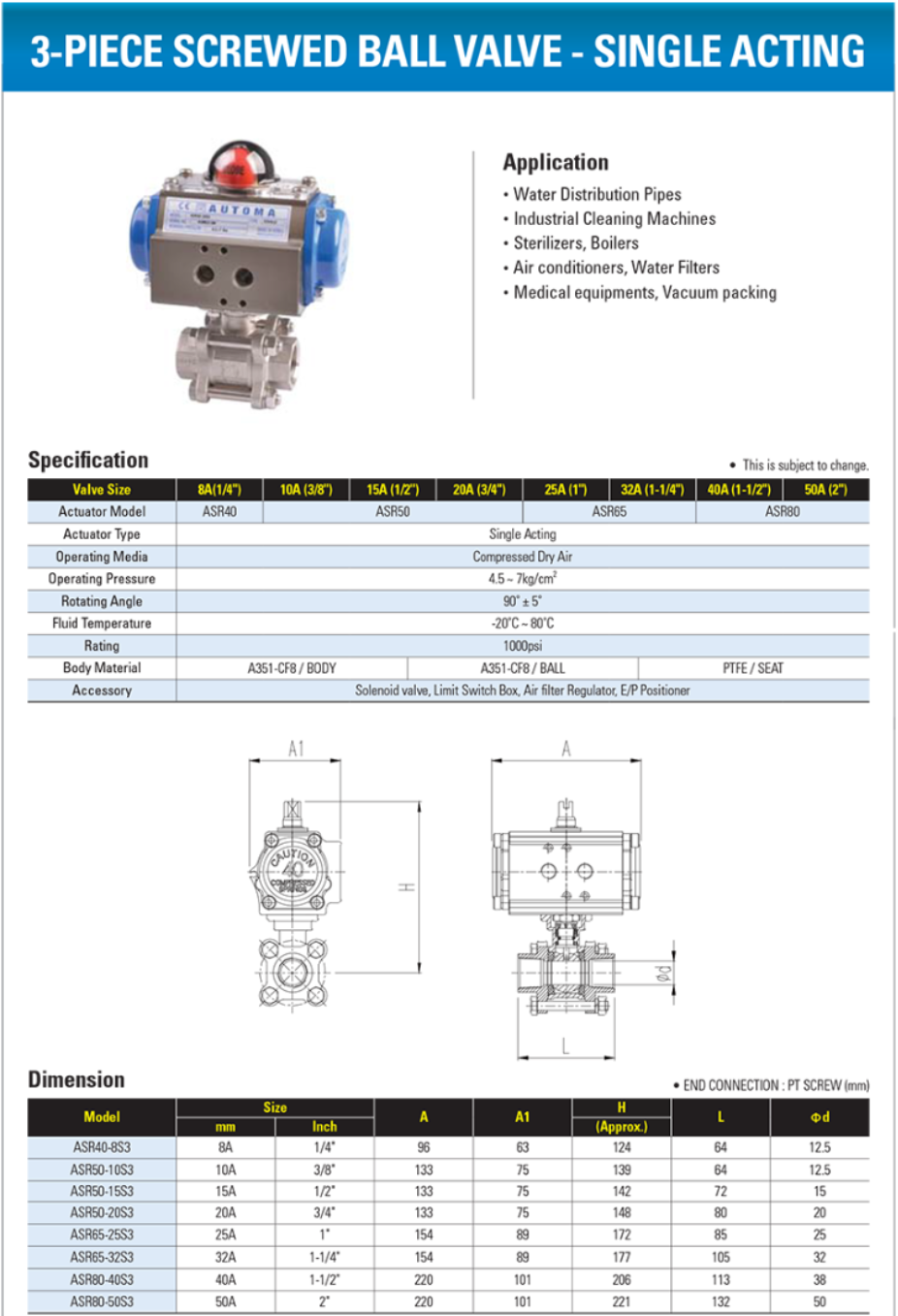 Kết cấu 3PC tiện lợi cho bảo trì, lý tưởng cho hệ thống tự động