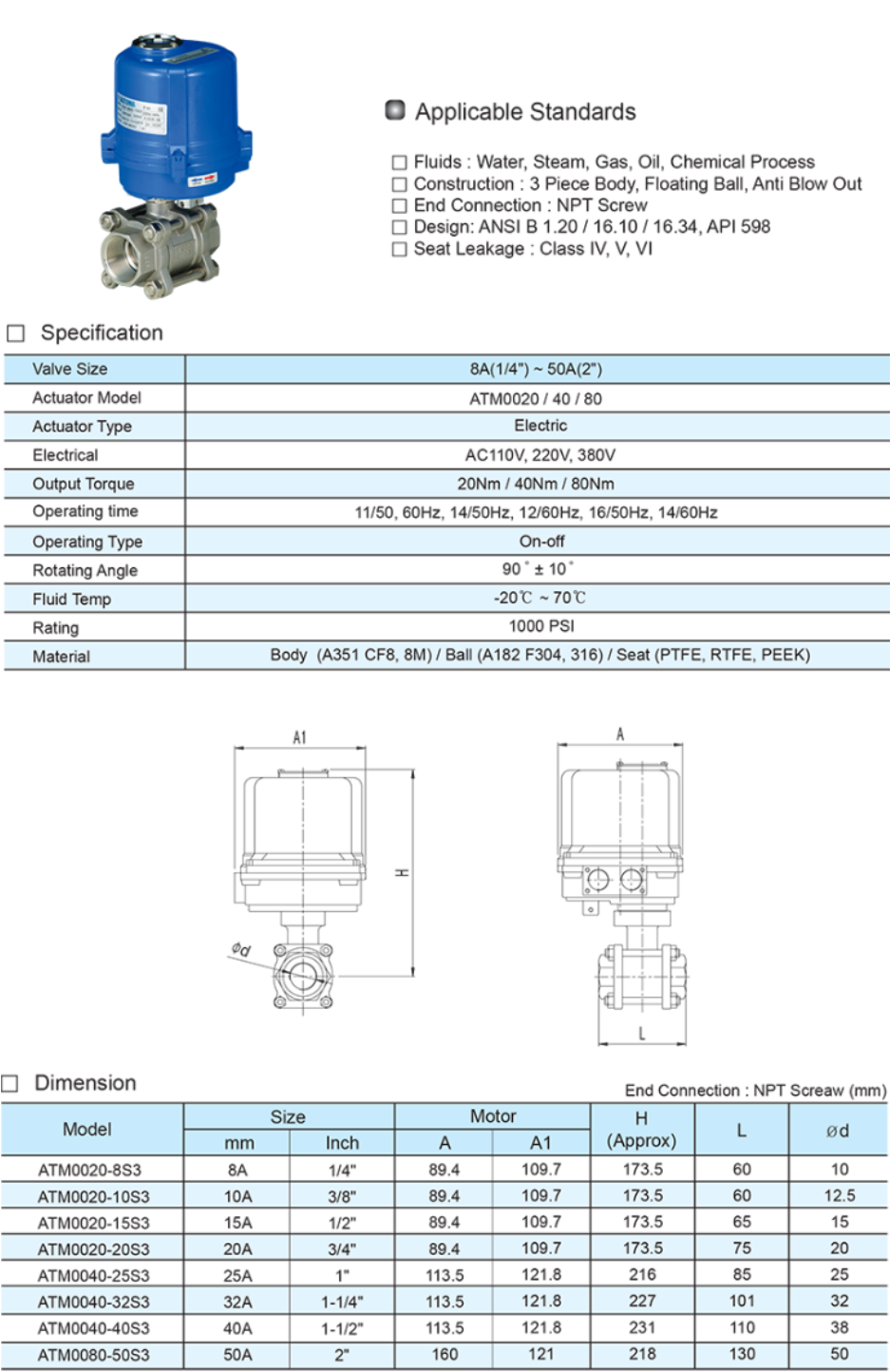 Van bi 3 mảnh điều khiển điện Automa giúp tự động đóng mở dòng chảy chính xác