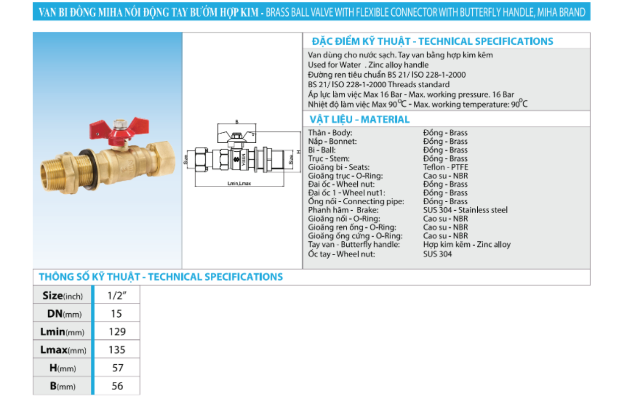 Kết nối dễ dàng, đóng mở linh hoạt với van bi đồng MIHA tay bướm hợp kim