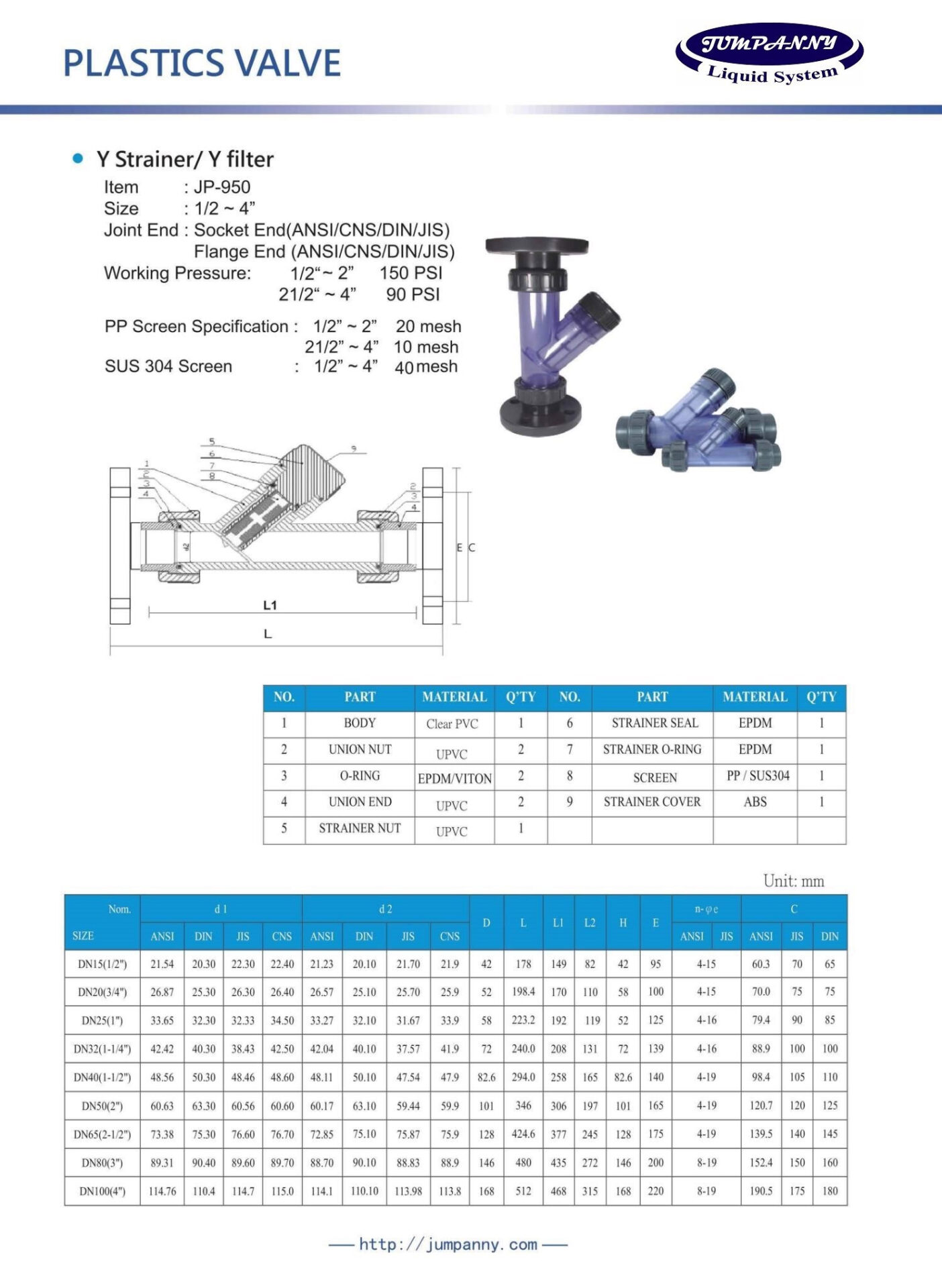Hệ thống van công nghiệp nhựa kết hợp Y lọc Jumpanny hiệu quả